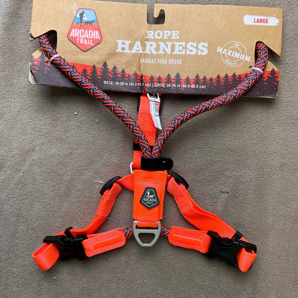 Arcadia Trail Dog Rope Harness Orange Blue Various Sizes